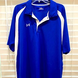 Under Armour Men’s Heat Gear Royal Blue with White Short Sleeve Polo EUC Size XL